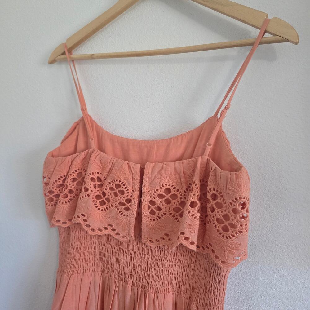 Lovers and Friends Tiered Midi Maxi Dress XS Eyelet Lace Coral Pink Cottagecore - Picture 8 of 12